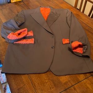 OXXFORD- custom brown sport coat 46R, peak lapels, ticket pocket pick stitching.